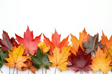 Autumn Maple Leaves Flat Lay White Background created with Generative AI