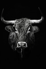 Naklejka premium portrait studio photograph of longhorn black and white