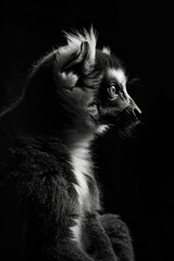 portrait studio photograph of lemur black and white
