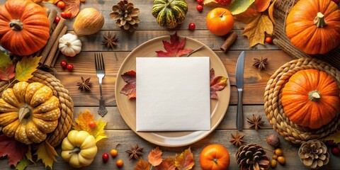 Thanksgiving charity dinner invitation mockup with fall decorations, Thanksgiving, charity, dinner, invitation, mockup