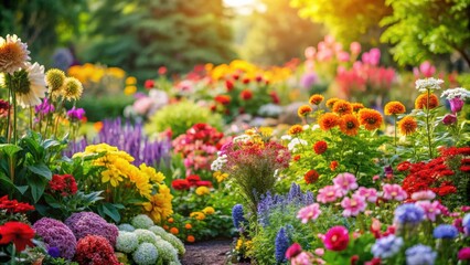 Obraz premium Vibrant garden bursting with colorful flowers, blooms, vibrant, garden, colorful, petals, blossoms, nature, outdoor, beauty, plant