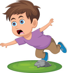 boy stumbling on a stone