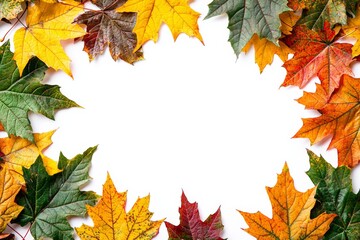 Fototapeta premium Autumn Maple Leaves Flat Lay White Background created with Generative AI