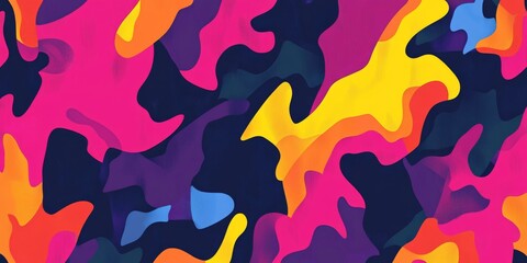 Psychedelic Camouflage: AI-Generated Abstract Pattern for Textile Innovation. Vibrant Multi-Colored Design Perfect for Fashion, Marketing Campaigns, and 4K Wallpapers. Unique Hero Imagery for Seasonal