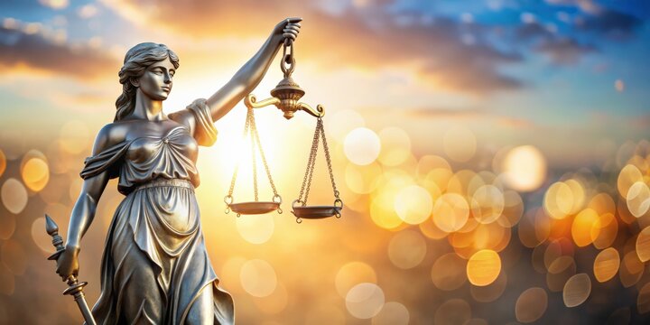 Statue of lady justice symbolizing fairness and impartiality on a bright background Side view with copy space, Justice, law