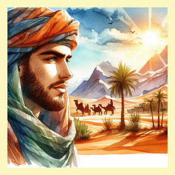 handsome man of the East - Bedouin and desert, for design and decoration in high quality