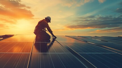 A man is working on a solar panel