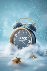Black Friday countdown, Christmas clock and snow, 3D illustration