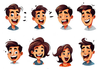 People woman and man with different emotions flat cartoon graphic design illustration set