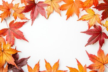 Fototapeta premium Autumn Maple Leaves Flat Lay White Background created with Generative AI
