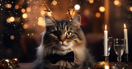 Cat in bow tie gazing at camera