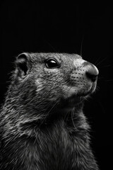 portrait studio photograph of groundhog black and white