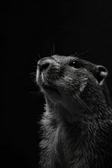 portrait studio photograph of groundhog black and white