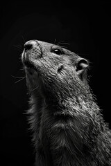 portrait studio photograph of groundhog black and white