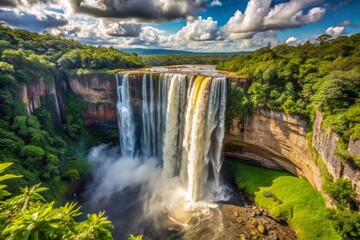 Fototapeta premium Kaieteur Falls in the afternoon showcasing the fine details of the waterfall's rugged edges