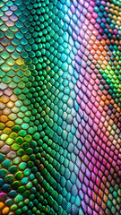 background vertical, close-up of processed chameleon leather, soft color transition from green, emerald to purple, photorealistic texture for premium leather goods