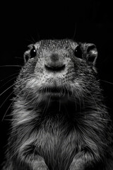 portrait studio photograph of gopher black and white