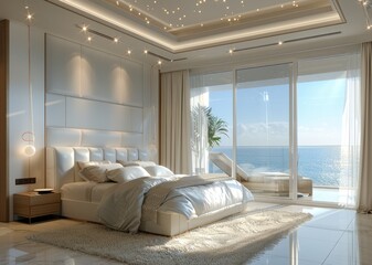 Luxurious Sunlit Bedroom with Elegant Furnishings and Scenic Garden View