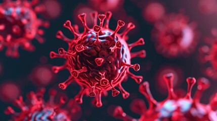 Close up view of malware virus particles spreading through a digital network system in deep depth of field