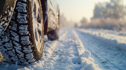 Car driving on snow covered road