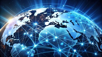Obraz premium A digital depiction of the world connected through the internet, global connectivity, online network