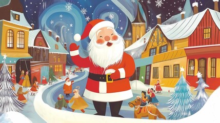 A hand-painted Santa Claus illustration in a children's painting style, featuring Christmas elements, perfect for Christmas-themed wallpapers and backgrounds.