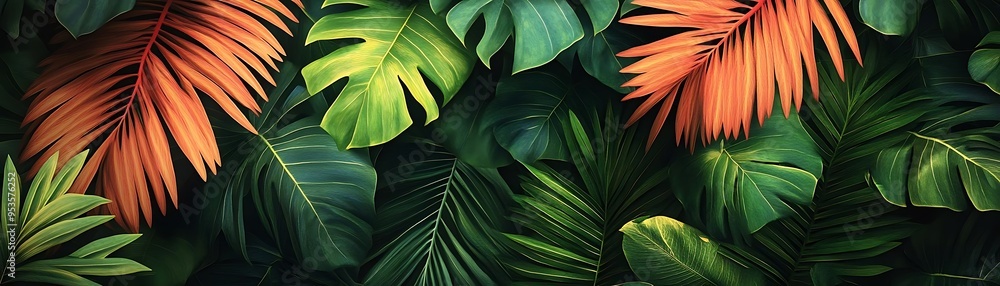 Wall mural tropical jungle leaves illustration