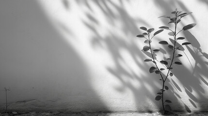 Shadow of a plant on a plain white wall