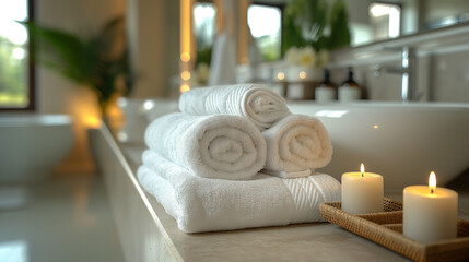 Clean, modern bathroom with towels neatly folded