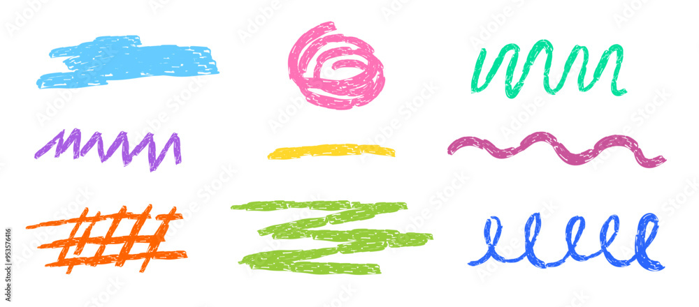 Poster set of line and shape with crayon texture. vector illustration