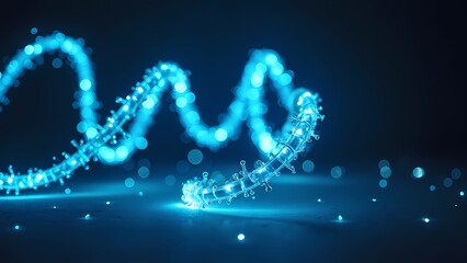 Swirling Ribbon of Electric Blue Light with Glowing Particles in Dark Setting