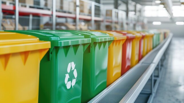 Automated smart waste management system with efficient color coded recycling containers sensors and data analytics for sustainable waste reduction sorting and collection in industrial commercial