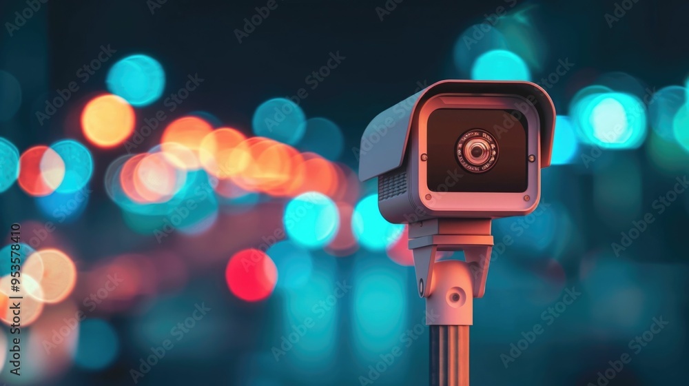Poster real time traffic monitoring and surveillance using cctv with deep depth of field in a modern urban 