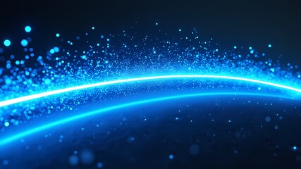 Obraz premium High-Speed Arc of Neon Blue Light with Glowing Particle Trail in Dark Futuristic Setting