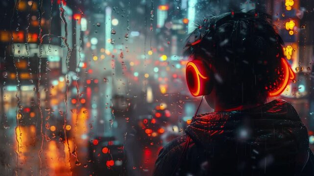 Synthwave anime manga guy, lofi background wallpaper design, anime boy, Manga Style