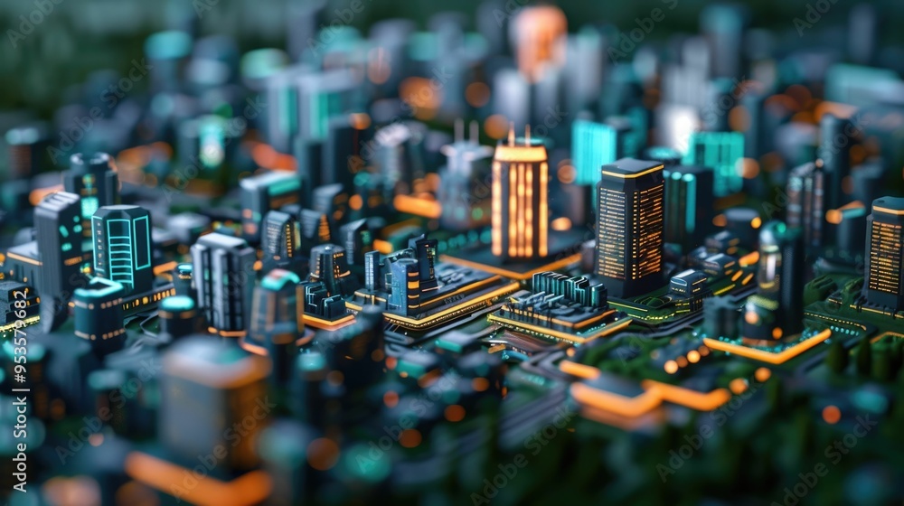 Poster integrated city management platforms with centralized control and deep depth of field showcasing a f