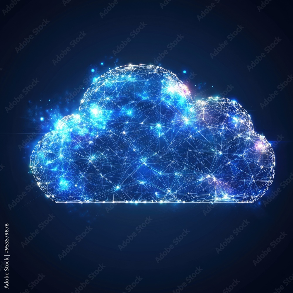 Poster digital cloud with glowing connections and network lines, representing modern technology and data st