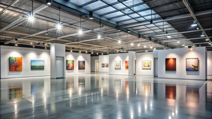 Fototapeta premium Contemporary exhibition hall with modern art posters , art, contemporary, exhibition, hall, gallery, posters, modern