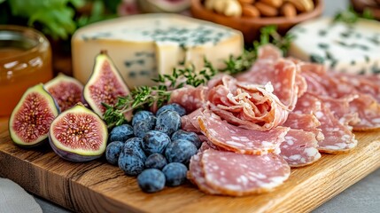 Wooden Paddle with Turkey and Blue Cheese