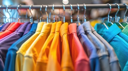 Row of shirts hanging on rack