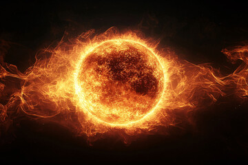 Glowing hot sun with flames
