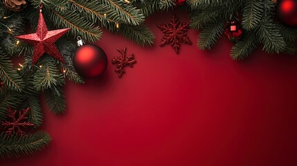 christmas decoration on red background 