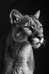 portrait studio photograph of mountain lion black and white