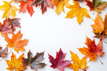 Autumn Maple Leaves Flat Lay White Background created with Generative AI
