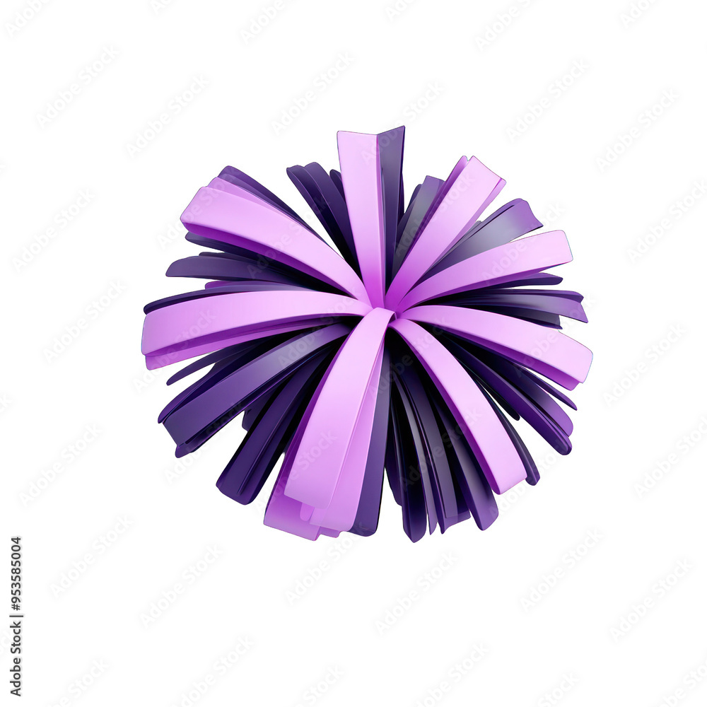 Poster transparent background vibrant purple and black abstract 3d design resembling a pom-pom with layers,