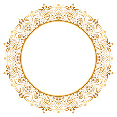 Indian flower mandala art with luxury golden circle frame transparent vintage gold circular pattern	