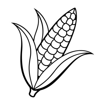 recommend clip art: Corn with leaves line art, Beautiful corn food and vegetable outlines, and corn icons.
