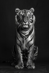 portrait studio photograph of tiger black and white