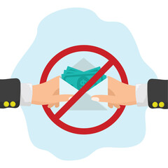 concept illustration of rejecting corruption, anti-bribery, flat style vector illustration.