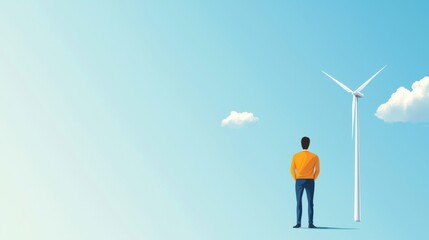 Entrepreneur watching wind and solar power, flat design illustration